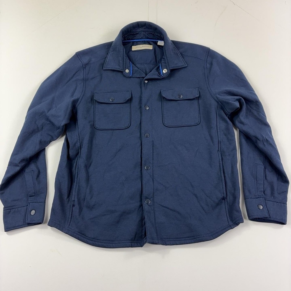 Tommy Bahama Jacket Mens Medium Blue Fleece Lined Snap Front Shirt Shacket